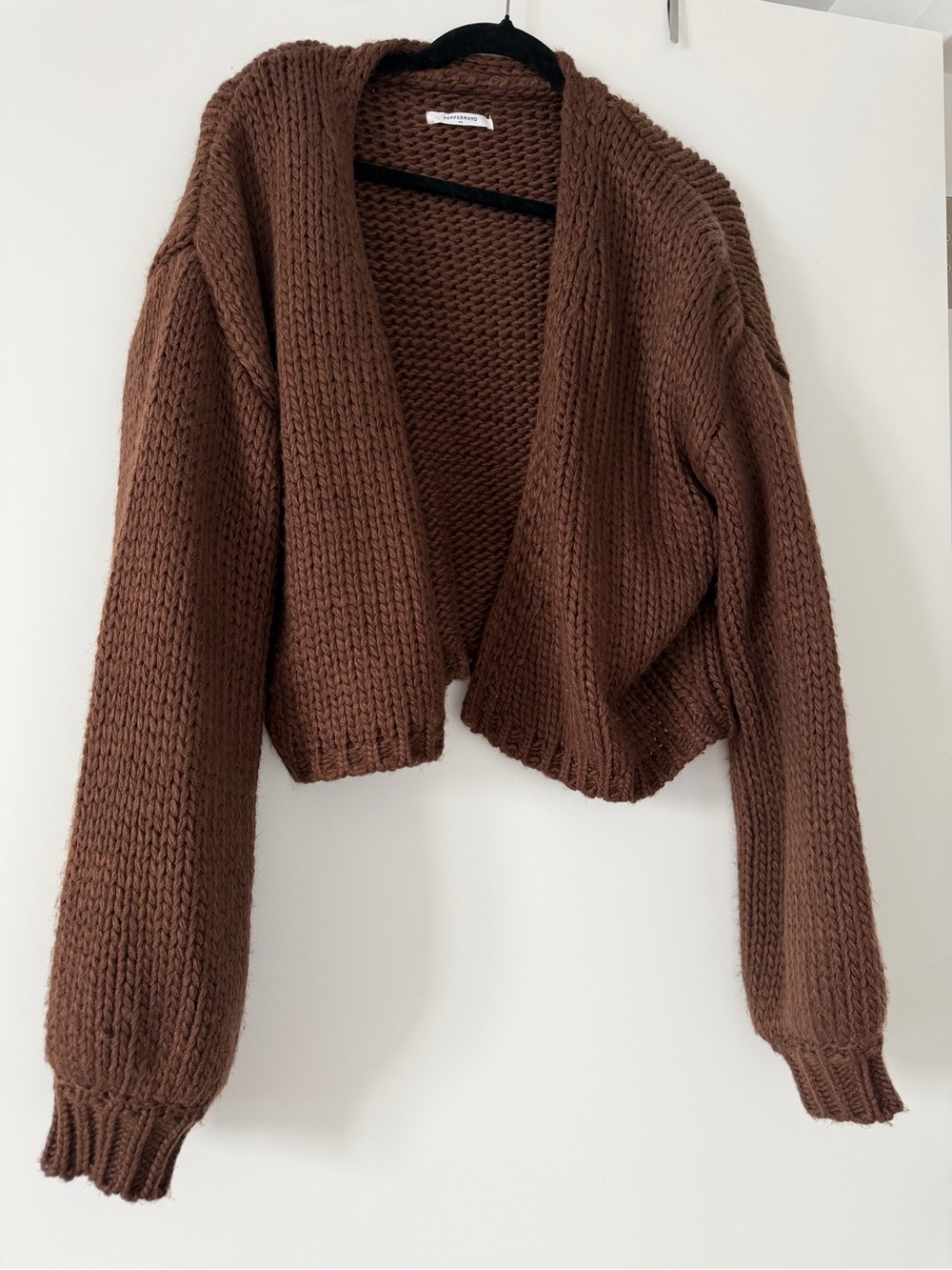 Peppermayo Cropped Chunky Knit Cardigan in Brown